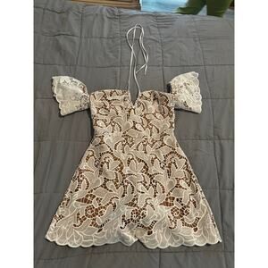 NWT Express White Lace Embroidered Off Mini Dress Size XS